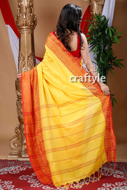 Yellow &amp; Red Begampuri Cotton Saree-Craftyle