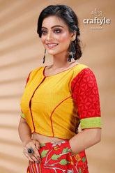 Yellow & red kantha patchwork designer cotton blouse woman yellow red blouse 3
