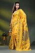 Yellow silk kantha stitch saree with hand embroidered floral motif 1