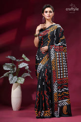 Zade black intricate gujrati stitched silk saree with mirror work black saree intricate red white 6