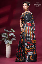 Zade black intricate gujrati stitched silk saree with mirror work black saree intricate red white 3