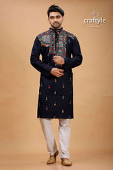 Zodiac blue multicolor kantha work cotton kurta for men 1