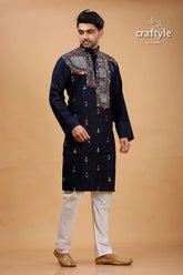 Zodiac blue multicolor kantha work cotton kurta for men 3