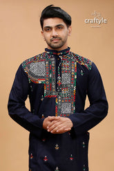 Zodiac blue multicolor kantha work cotton kurta for men 2