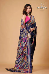 Zodiac blue multicolor silk kantha work saree woman floral embroidered saree 4