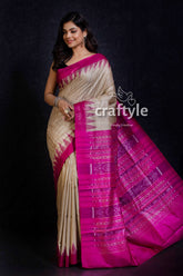 beige-and-magenta-handwoven-sambalpuri-ikat-tussar-ghicha-silk-saree